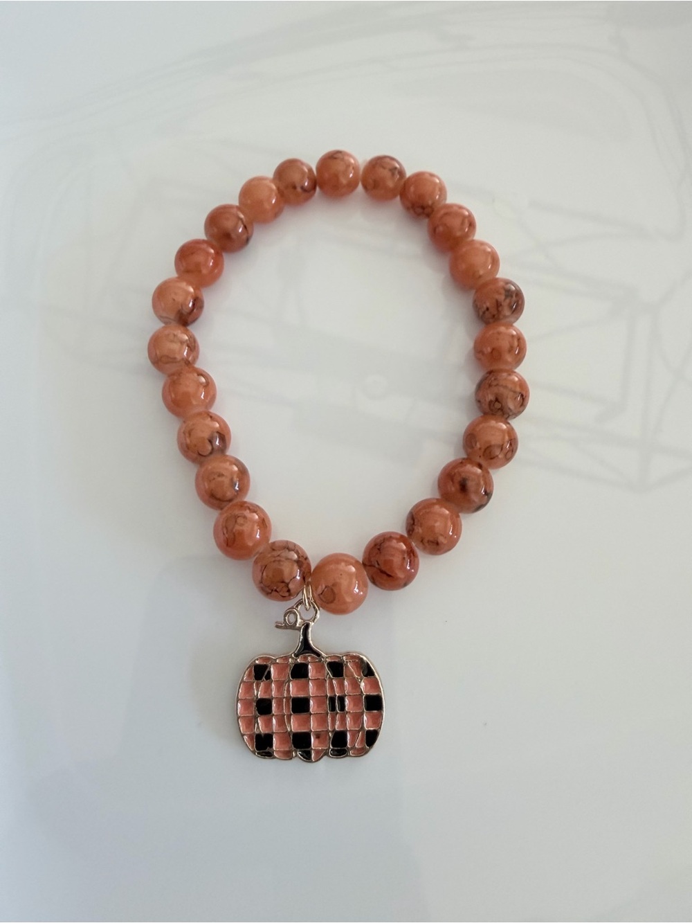 Autumn Orange Beaded Bracelet with Pumpkin Charm